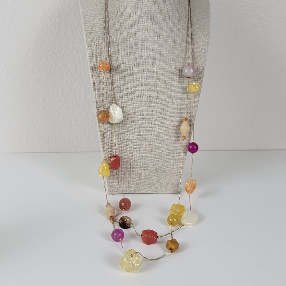 Chico's Multicolor Multi Strand Faux-Gemstone Station Necklace 39 In Silver Tone